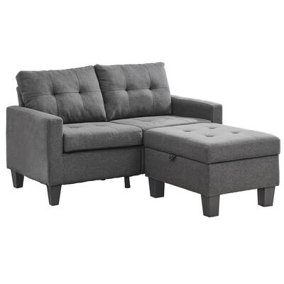 58.27 in. Dark Gray Microfiber 3-Seats Sectional Sofa Loveseat with Ottoman