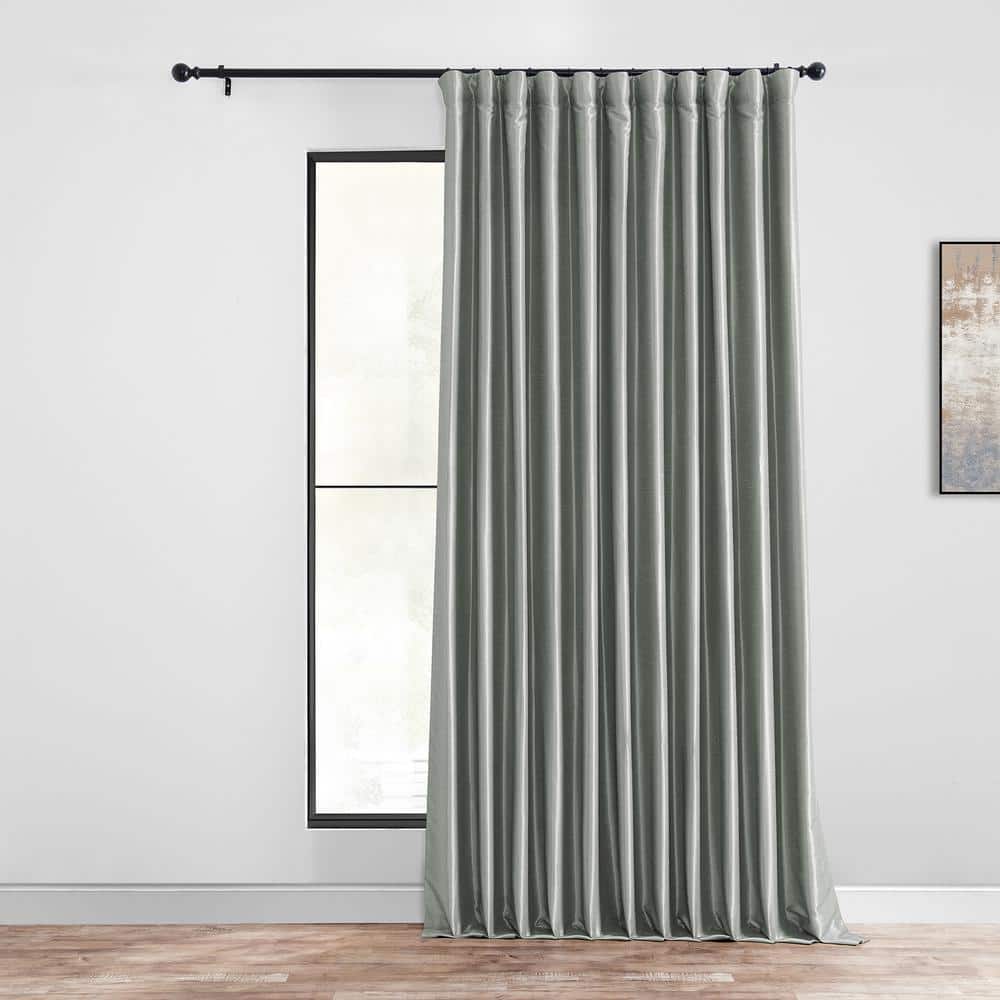 Silver Faux Silk Blackout Puddle Length Curtain Panel