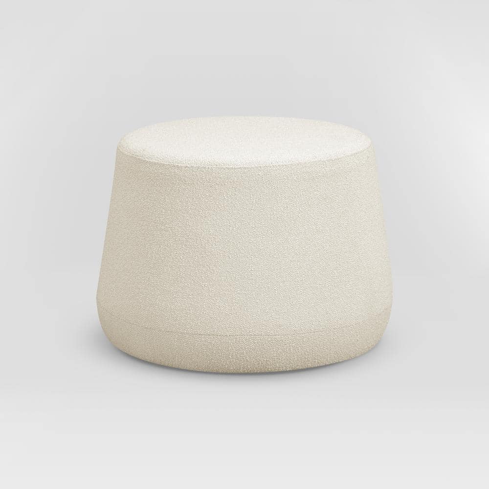 Snow Thimble-Shaped Round Ottoman in Soft Grey Sherpa