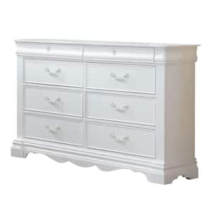 8-Drawers White Wooden Dresser with Antique Metal Handles 56 in. L x 15.7 in. W x 37.2 in. H