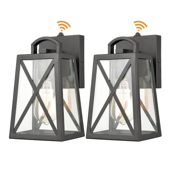 CLAXY 14.96 in. Black Outdoor Hardwired Lantern Wall Sconce with No Bulbs Included