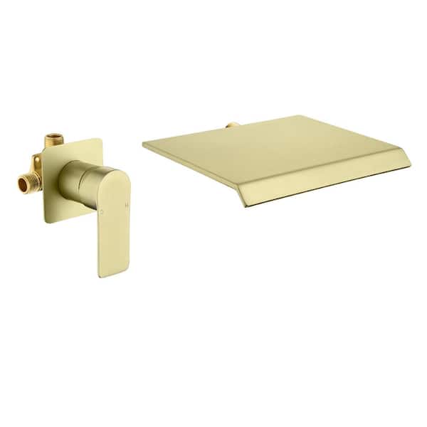 UKISHIRO Dowell 1 Handle Wall Mounted Faucet with Solid Brass Valve and Spot Resistant in Brushed Gold, 4 GPM Waterfall Flow