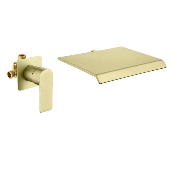 WATWAT Dowell 1 Handle Wall Mounted Faucet with Solid Brass Valve and Spot Resistant in Brushed Gold, 4 GPM Waterfall Flow