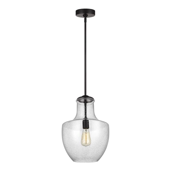 Ashworth 1-Light Indoor Contemporary Oil Rubbed Bronze Dimmable Hanging Ceiling Pendant Light, Clear Seeded Glass Shade