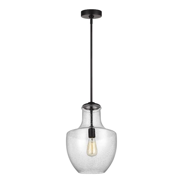 TIELLA Ashworth 1-Light Indoor Contemporary Oil Rubbed Bronze Dimmable Hanging Ceiling Pendant Light, Clear Seeded Glass Shade