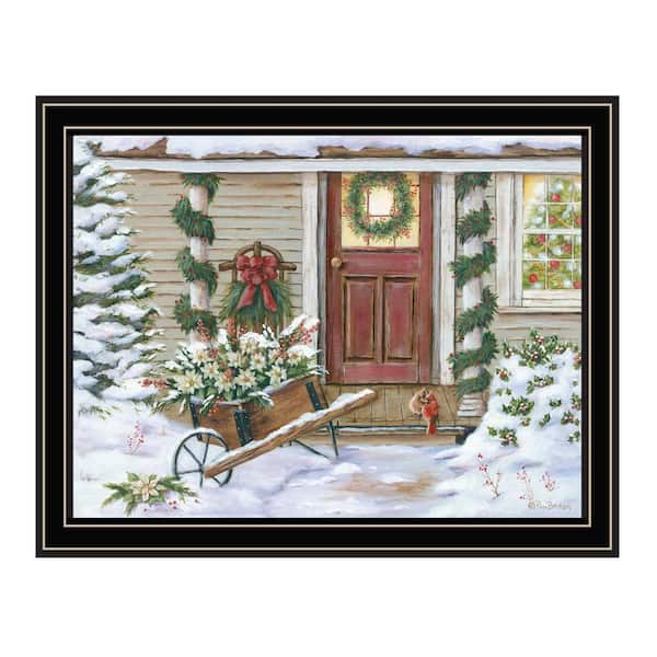 Framed 14 in. x 18 in. Holiday Porch Black Framed Wall Art for Living Room, Farmhouse Wall Art Print
