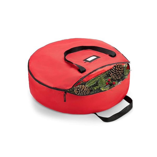 OSTO 24 in. Red Superior Christmas Wreath Storage Bag, Tear Proof X-Strong 600D Fabric, Artificial Wreath Storage Protection