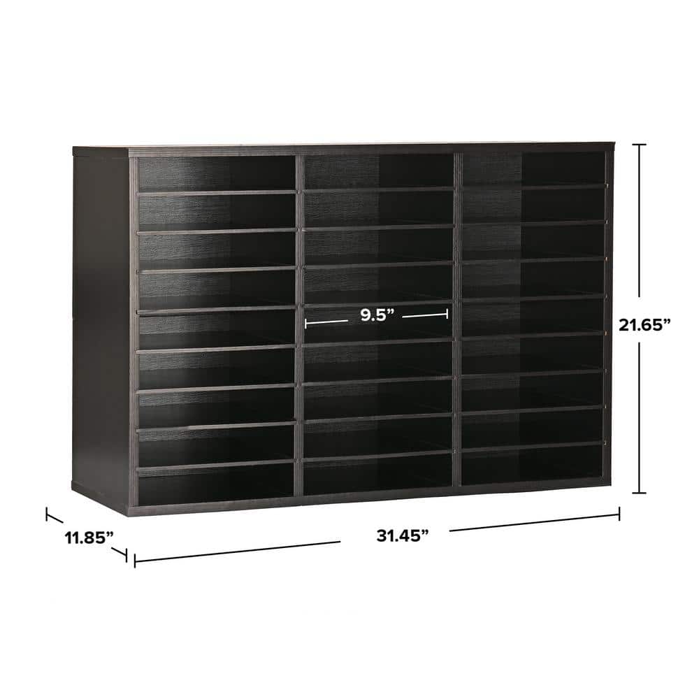 Black MDF 27-Compartment Adjustable Literature Organizer