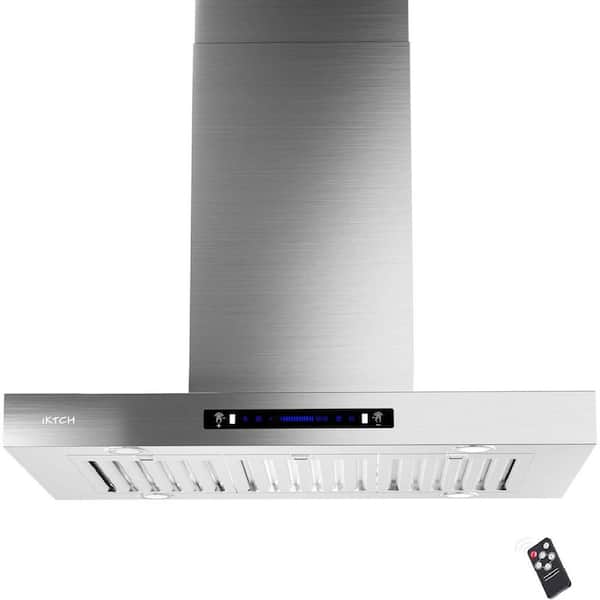 iKTCH 36 in. 900 CFM Ducted Island Mount with LED light Range Hood in Stainless Steel