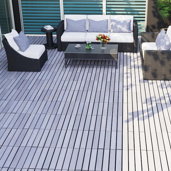 1 ft. x 1 ft. Acacia Wood Interlocking Deck Tiles in Gray, Indoor Outdoor Striped Pattern Floor Tiles (30 per Case)