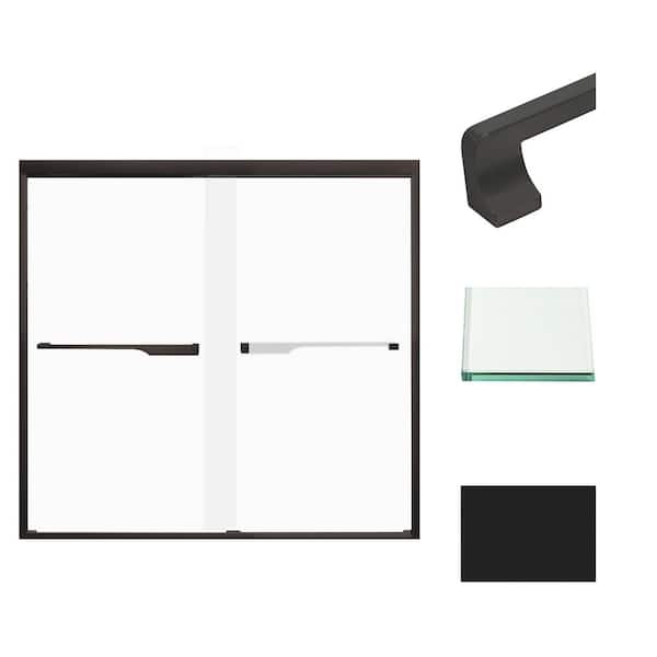 Transolid Frederick 59 in. W x 58 in. H Sliding Semi-Frameless Shower Door in Matte Black with Frosted Glass