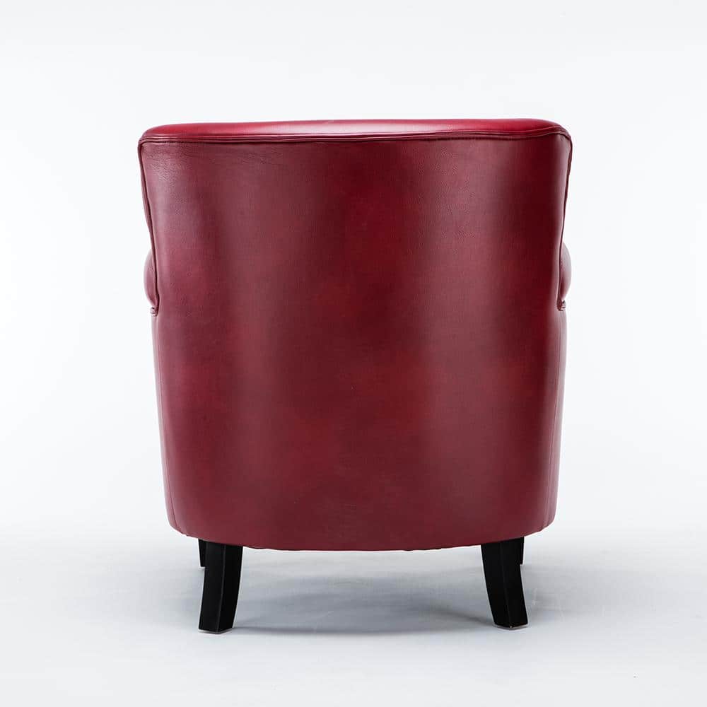 Traditional Red Leather Accent Chair with Wood Frame and Nailhead Trim