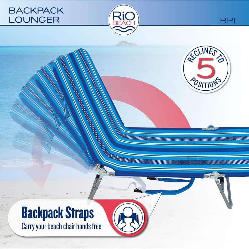 Blue and Orange Striped Folding Beach Lounger with Steel Frame