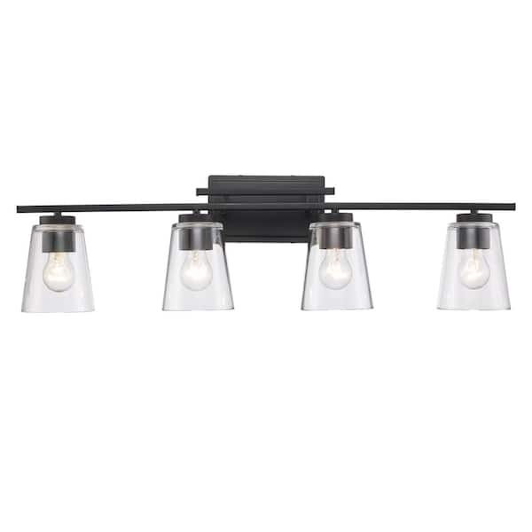 Bel Air Lighting Iris 32 in. 4-Light Black Bathroom Vanity Light Fixture with Clear Glass Shades