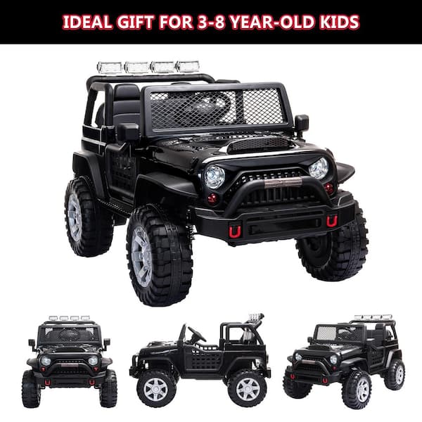 Kids Ride On Truck Car w/Bluetooth Remote Control LED Lights Black for Christmas 