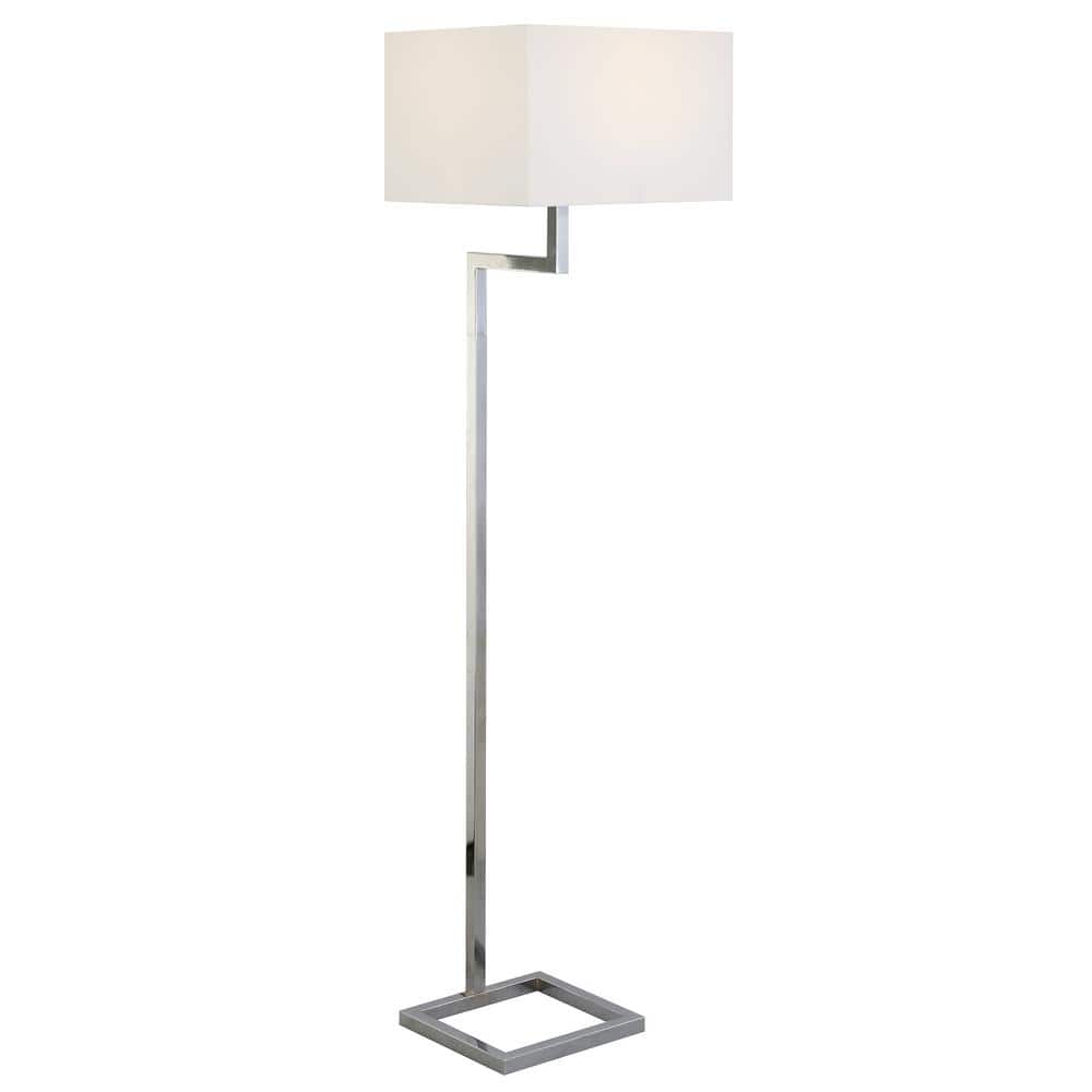 Xavier Smart Voice-Controlled Floor Lamp in Polished Nickel with White Linen Shade