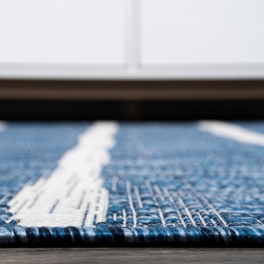 Blue and Ivory Striped Synthetic Reversible Area Rug