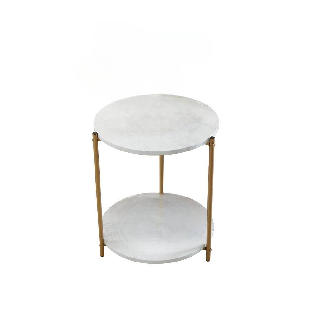 Photos - Storage Combination Lily 17 in. W Gold/White Marble Finish Round Top Marble End Table Lower Sh