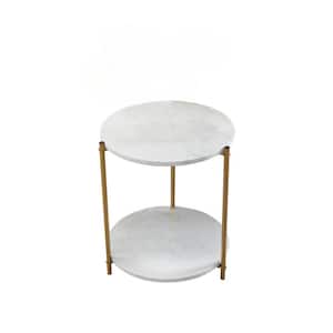 Signature Home Lily 17 in. W Gold/White Marble Finish Round Top Marble End Table Lower Shelf (17Lx17Wx20H)