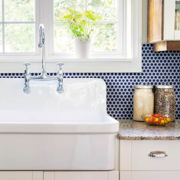 Hudson Penny Round Smoky Blue 12 in. x 12-5/8 in. Porcelain Mosaic Tile (10.7 sq. ft./Case)