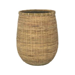 14.6 in. W x 17.3 in. H Large Round Cement/Bamboo Wood Pablo Planter Modern Bamboo Garden Decor Natural Bamboo