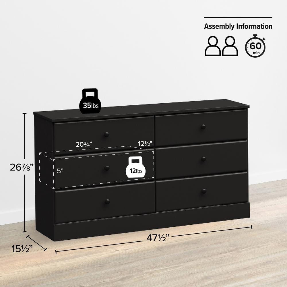 Astrid Double Black Dresser with Extra Deep Drawers