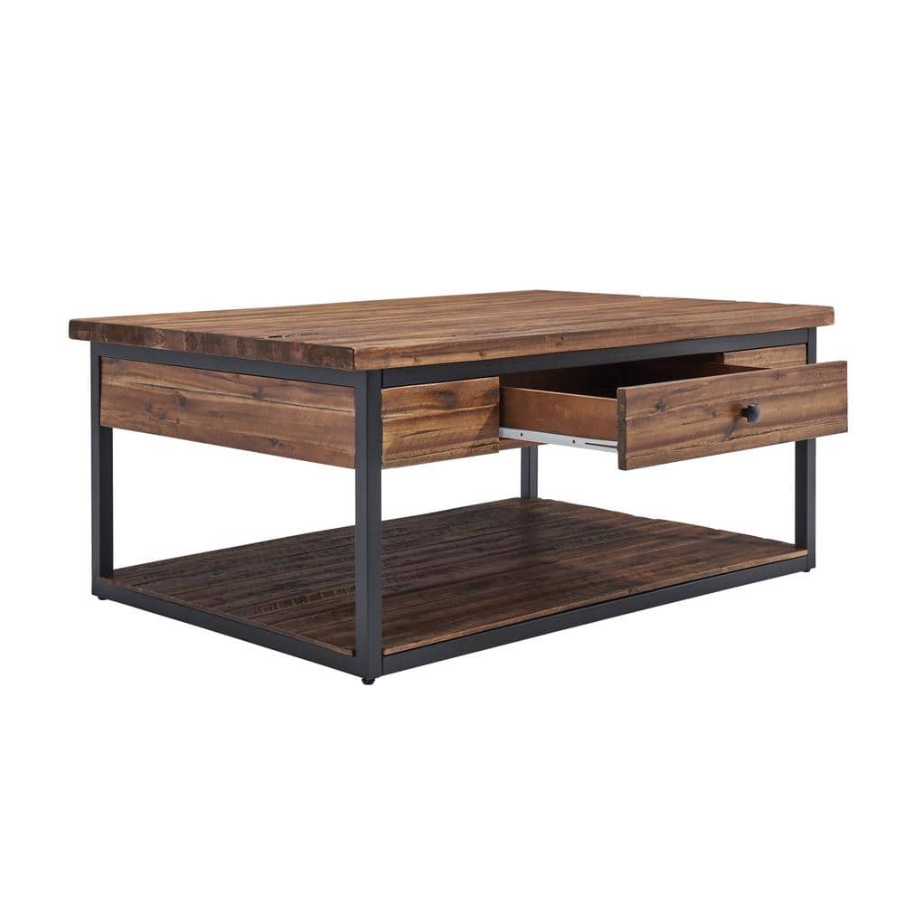 Claremont 48" Rustic Wood Coffee Table with Drawer and Shelf