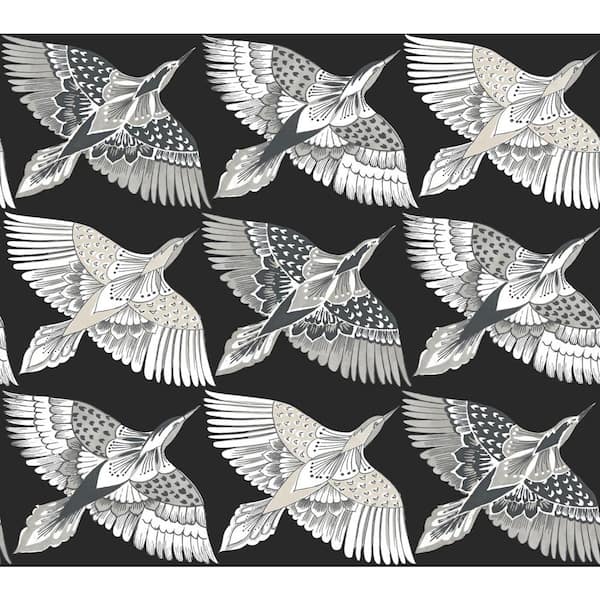 York Wallcoverings 45 sq ft Feather Flight Black Peel and Stick Non-woven Wallpaper