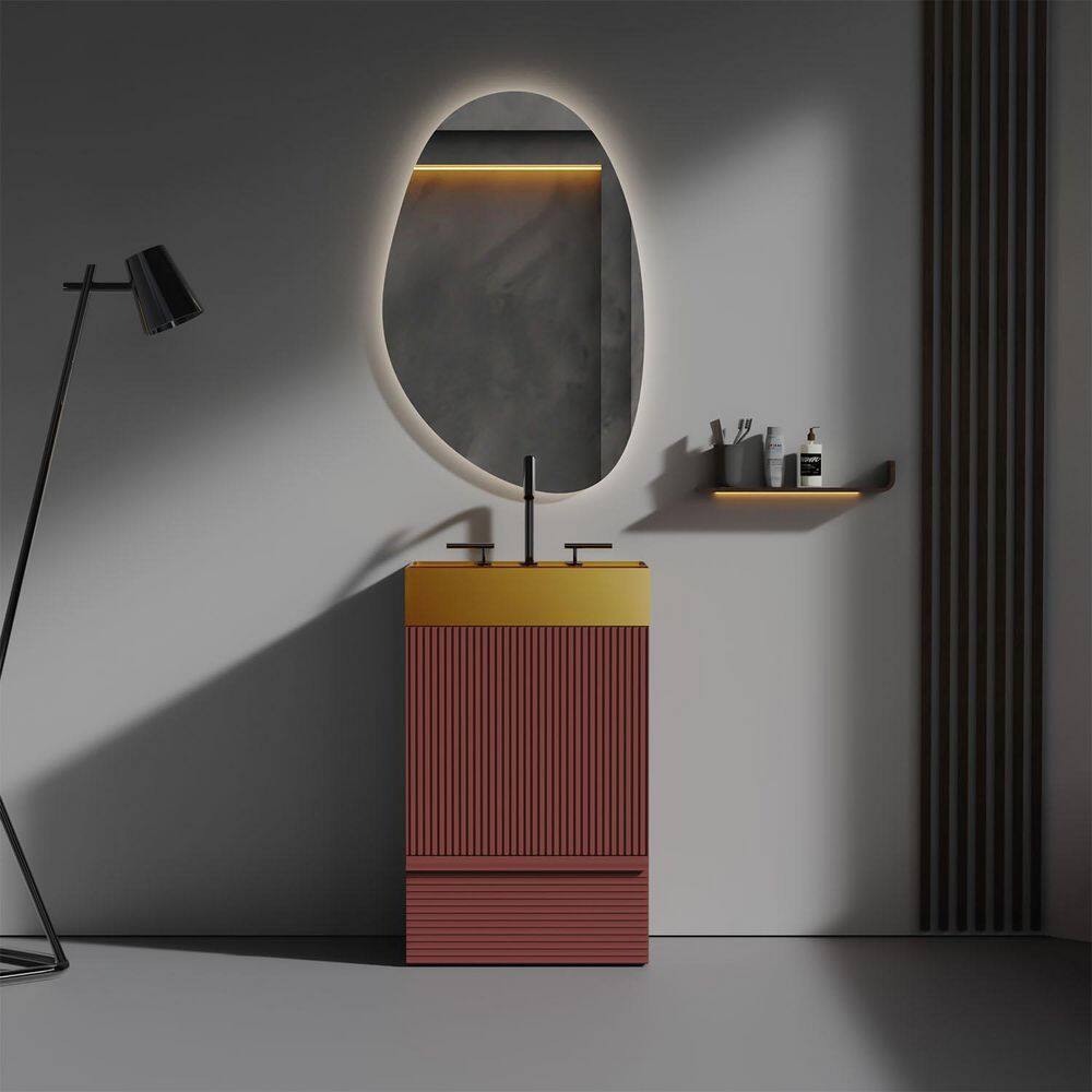 BEANS 20 in. W Single Sink Freestanding Striped Christmas Red Bath Vanity with Gold Stainless Steel Top price history on PriceWatchPro