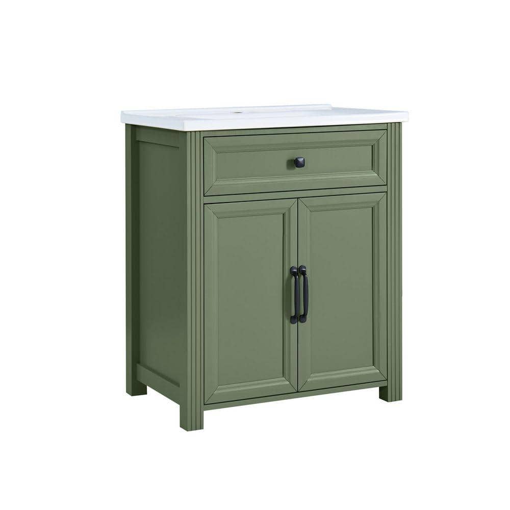 27.8 in. Green Modern Bathroom Vanity Set with Vessel Bathroom Sink with Flip-Top Drawer and Metal Handles