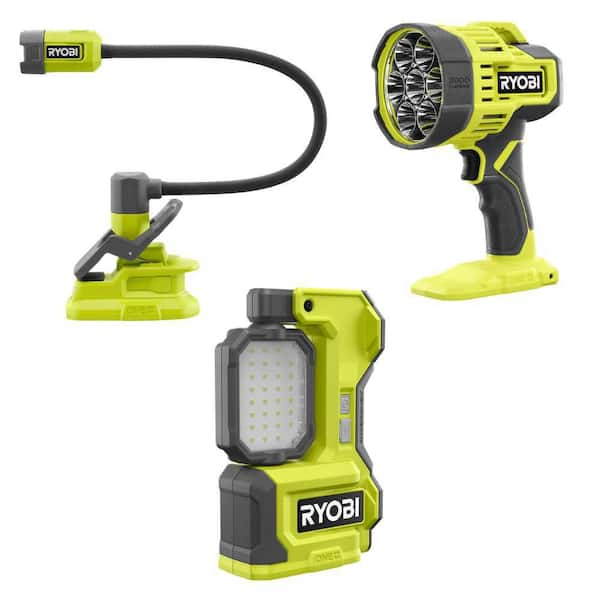 ONE+ 18V Cordless Lighting Combo Kit w/ LED Magnetic Task Light, LED Spotlight, & Flexible LED Clamp Light (Tools Only)