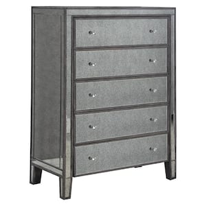 Thea 5-Drawer Gray Brown Antique Mirrored Chest 51 in. H x 38 in. W x 20 in. D