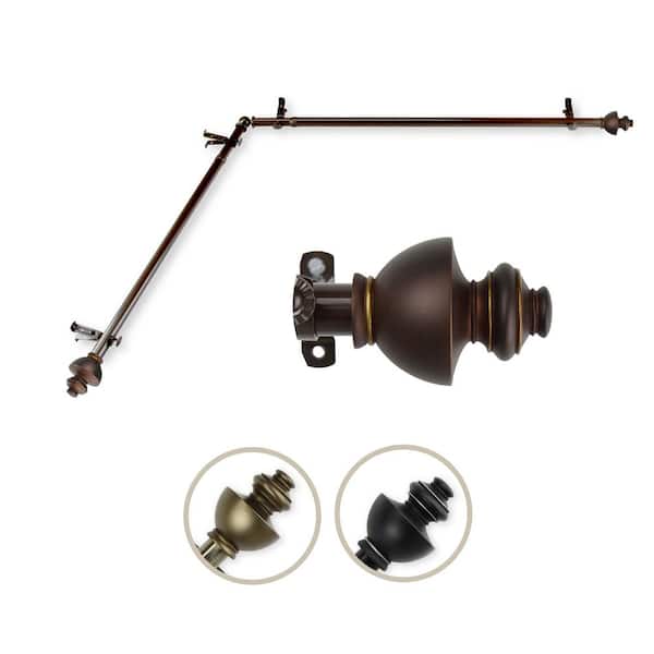 Rod Desyne 13/16" Dia Adjustable 48" to 84" Single Corner Window Curtain Rod in Cocoa with Dynasty Finials