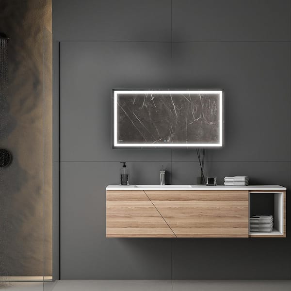 Daytona 48 in. W x 30 in. H Frameless Bathroom Mirror with LED Lighting and Mirror Defogger