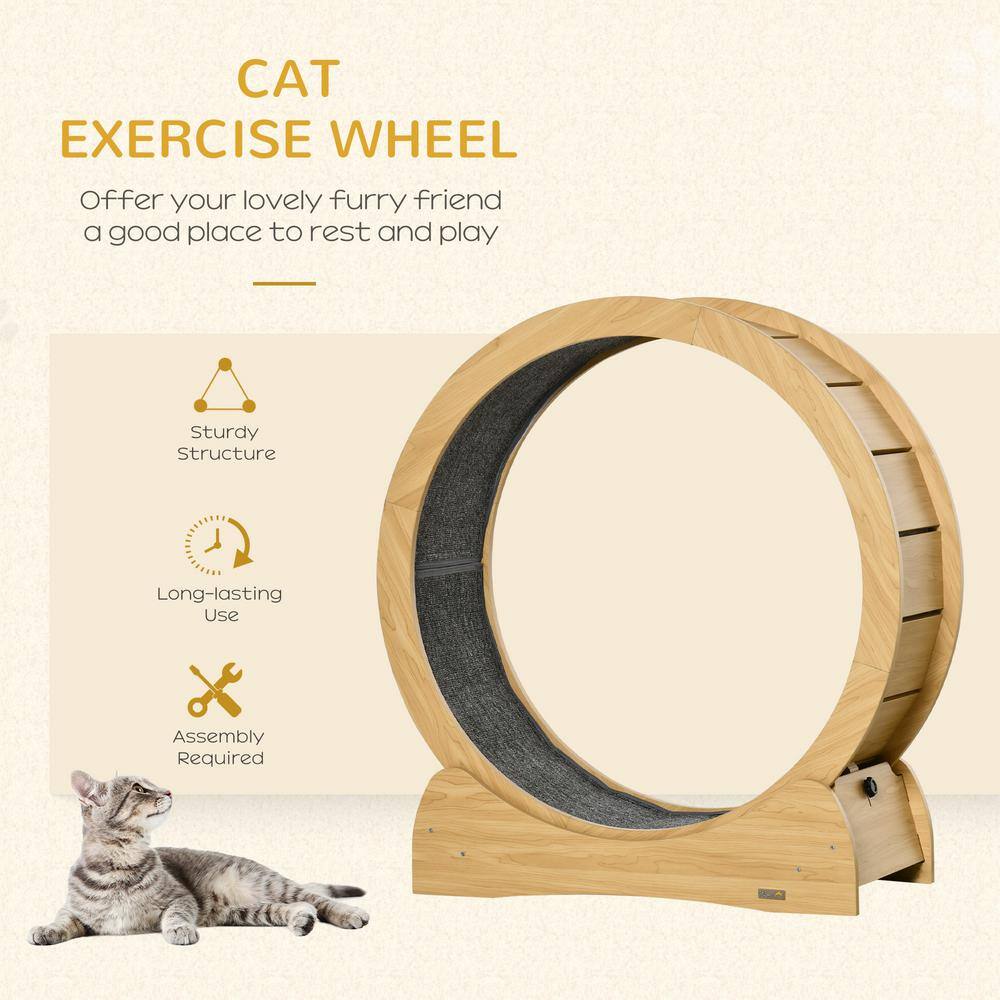 Natural Wood Cat Exercise Wheel with Carpet Runway