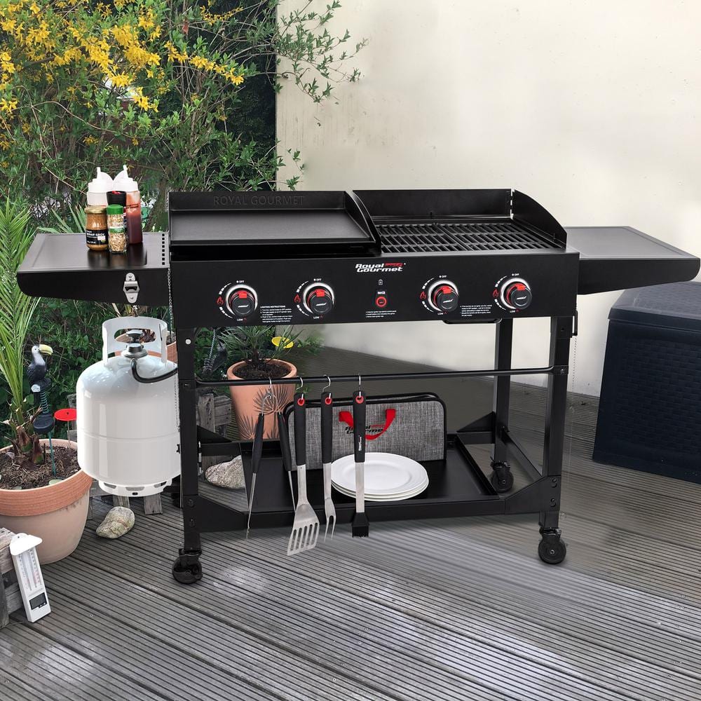 Royal Gourmet 4-Burner Black Stainless Steel Gas Grill and Griddle Combo