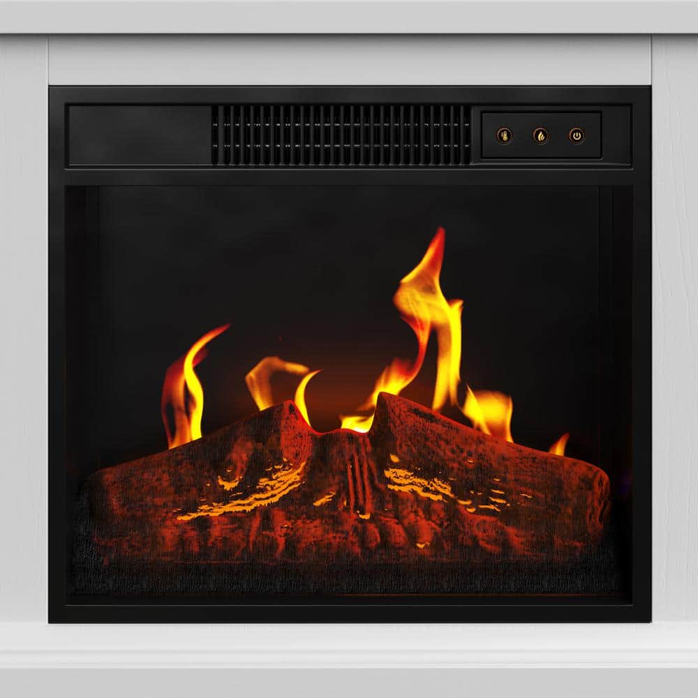 White Corner TV Stand with Electric Fireplace and Storage Cabinet