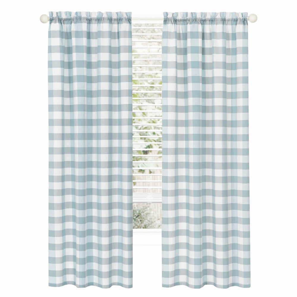Ice Blue Cotton Polyester Rod Pocket Window Curtain Panel