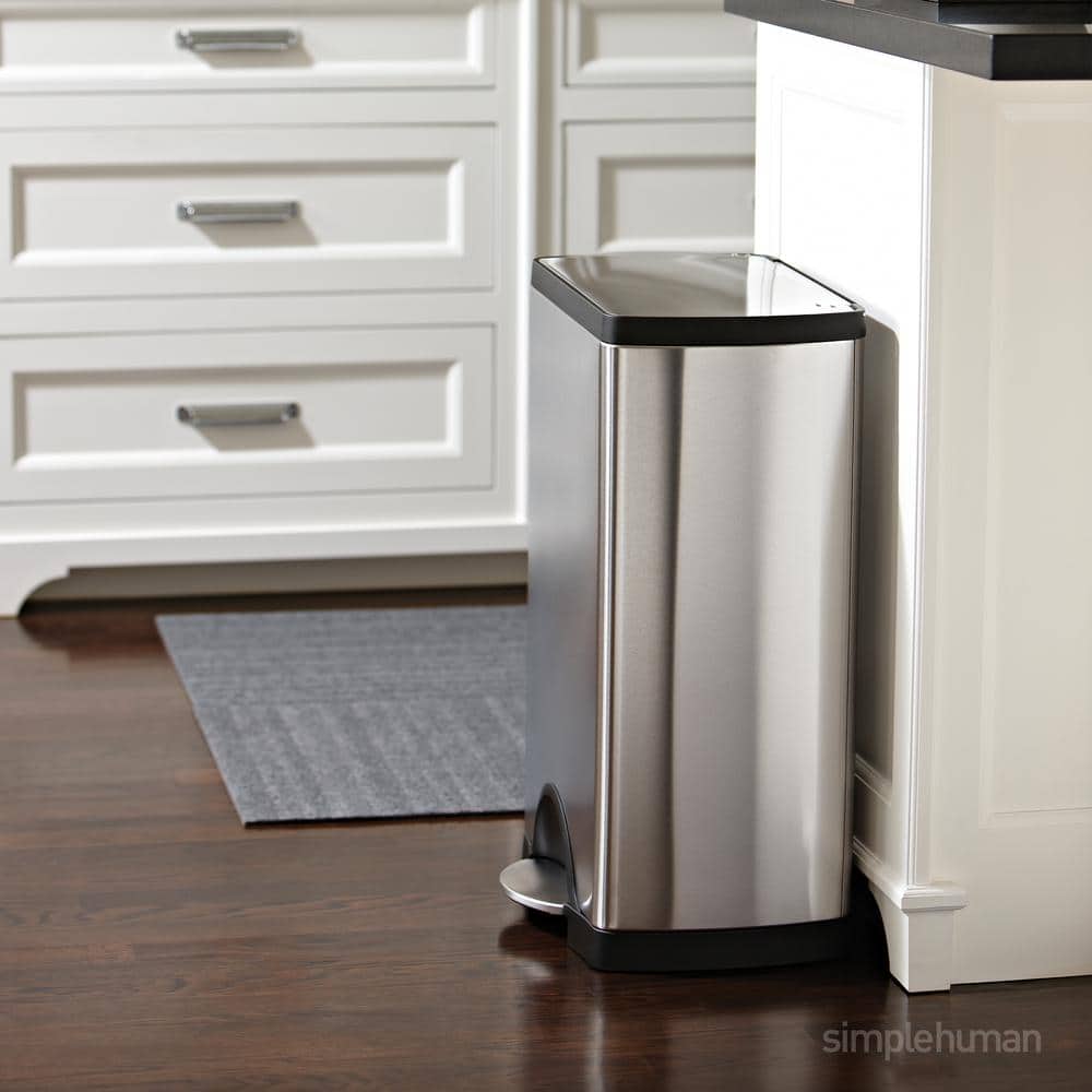 Brushed Stainless Steel 10 Gallon Rectangular Step Trash Can