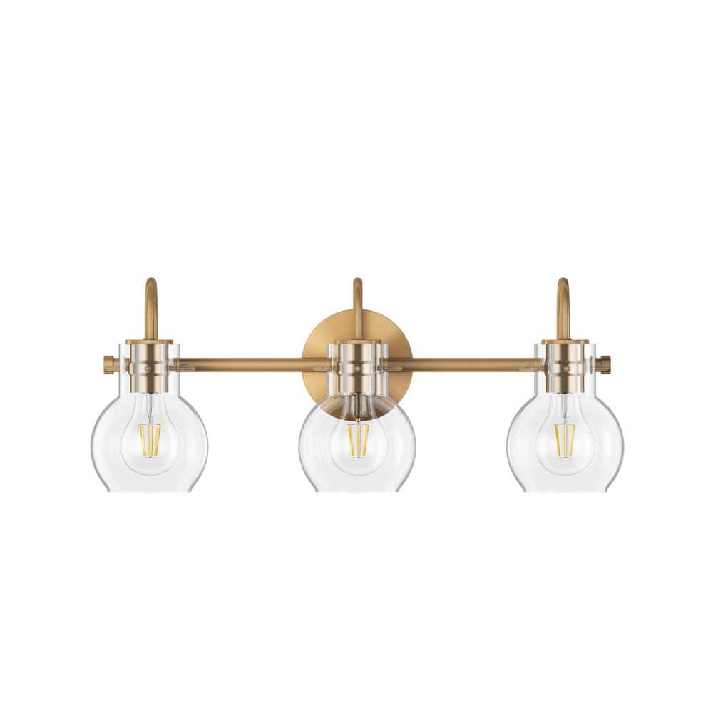 22.04 in. 3-Light Modern Copper Vanity Light Over Mirror with Clear Globe G