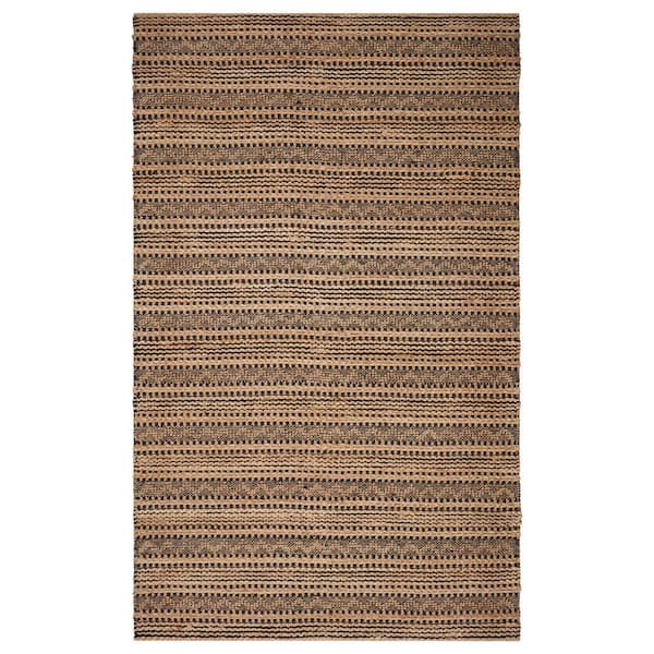 LR Home Finn Contemporary Tan/Black 5 ft. x 7 ft. 9 in. Chevron Striped Natural Jute and Chenille Area Rug
