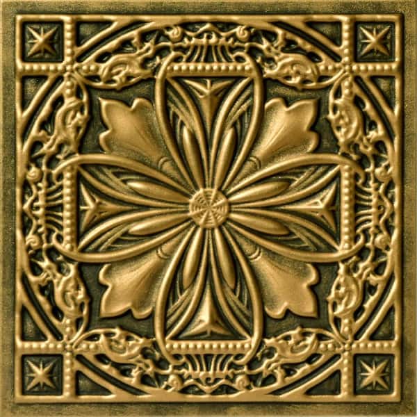 Lucas's Shield Antique Gold 1.6 ft. x 1.6 ft. Decorative Foam Glue Up Ceiling Tile (21.6 sq. ft. /case)