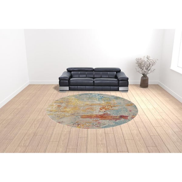 10 ft. Round Blue Abstract Washable Area Rug Runner Rug