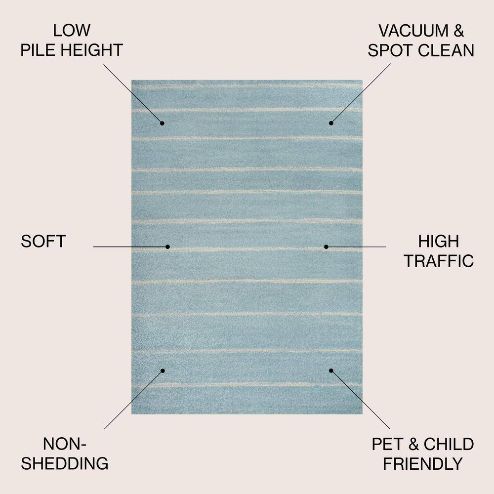 Turquoise and Cream Synthetic Stripe 3' x 5' Area Rug