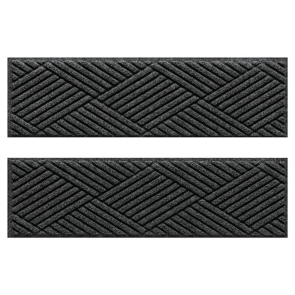 Waterhog Diamonds 8.5 in. x 30 in. PET Polyester Indoor Outdoor Stair Tread Cover (Set of 4) Charcoal