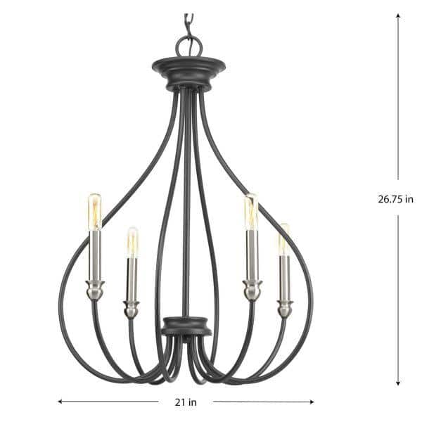 Graphite and Nickel 4-Light Mini Chandelier with Scrolled Frame