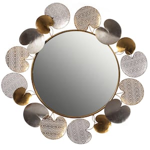 31 in. H x 31 in. W Accent Wall Mounted Mirror with Gold and Silver with Decorative Modern Pedal Leaf Frame