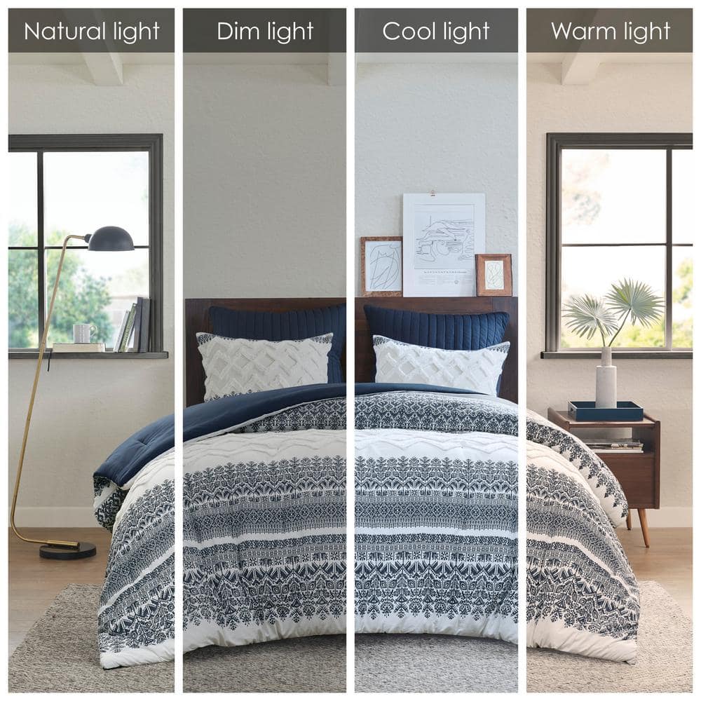Full Blue Cotton Reversible Comforter Set