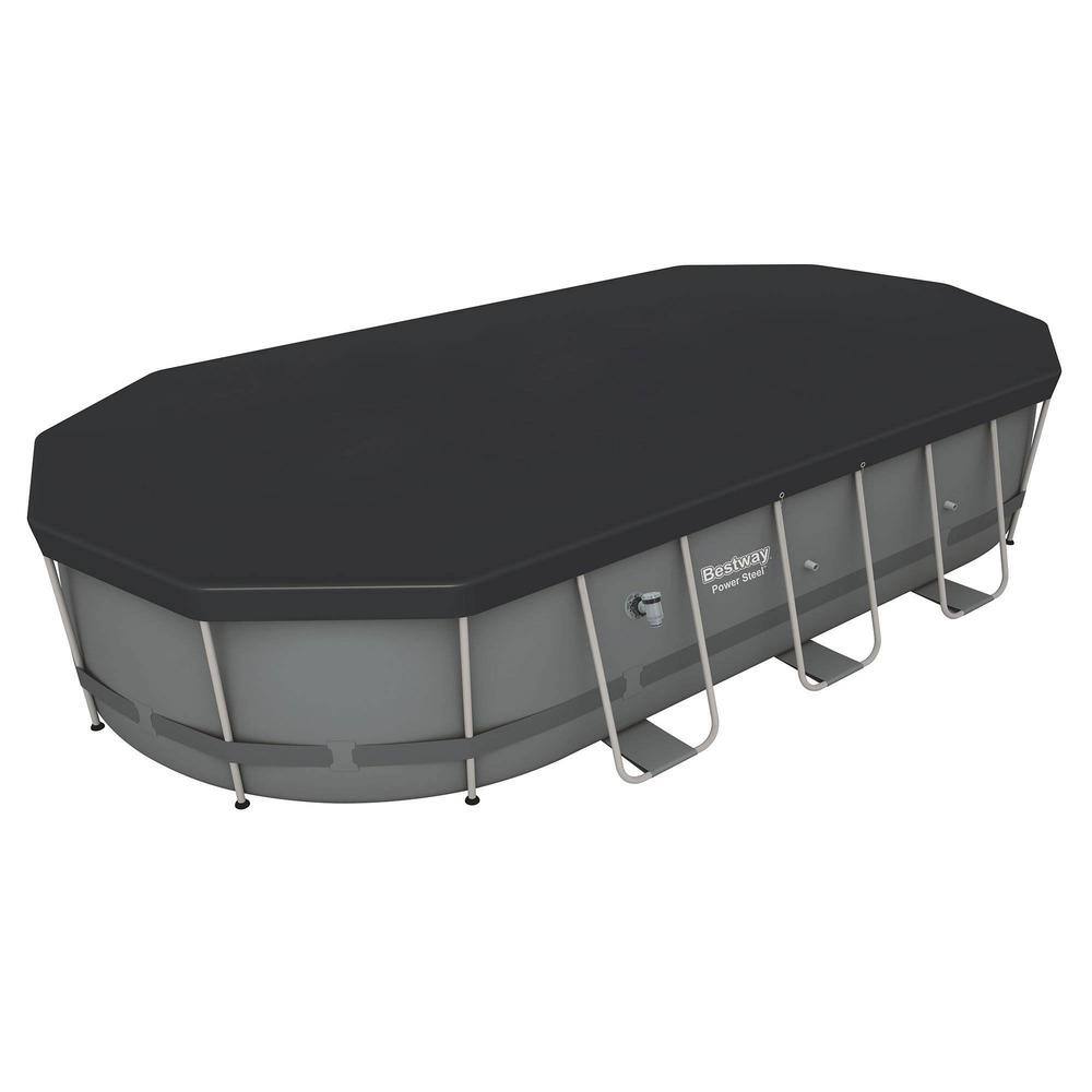 Gray 18' x 9' Oval Steel Frame Above Ground Pool Set