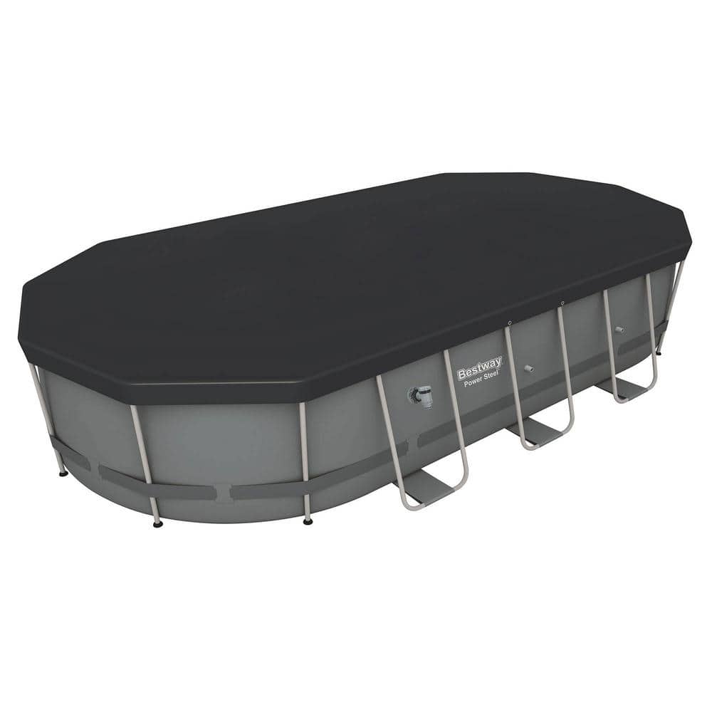 Gray 18' x 9' Oval Steel Frame Above Ground Pool Set